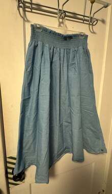 “Real Thing” Chambray Crowned Free Smocked Waist Midi Skirt Size L/XL